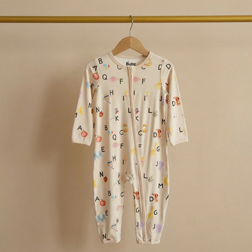 Baby bamboo onesie with alphabet print