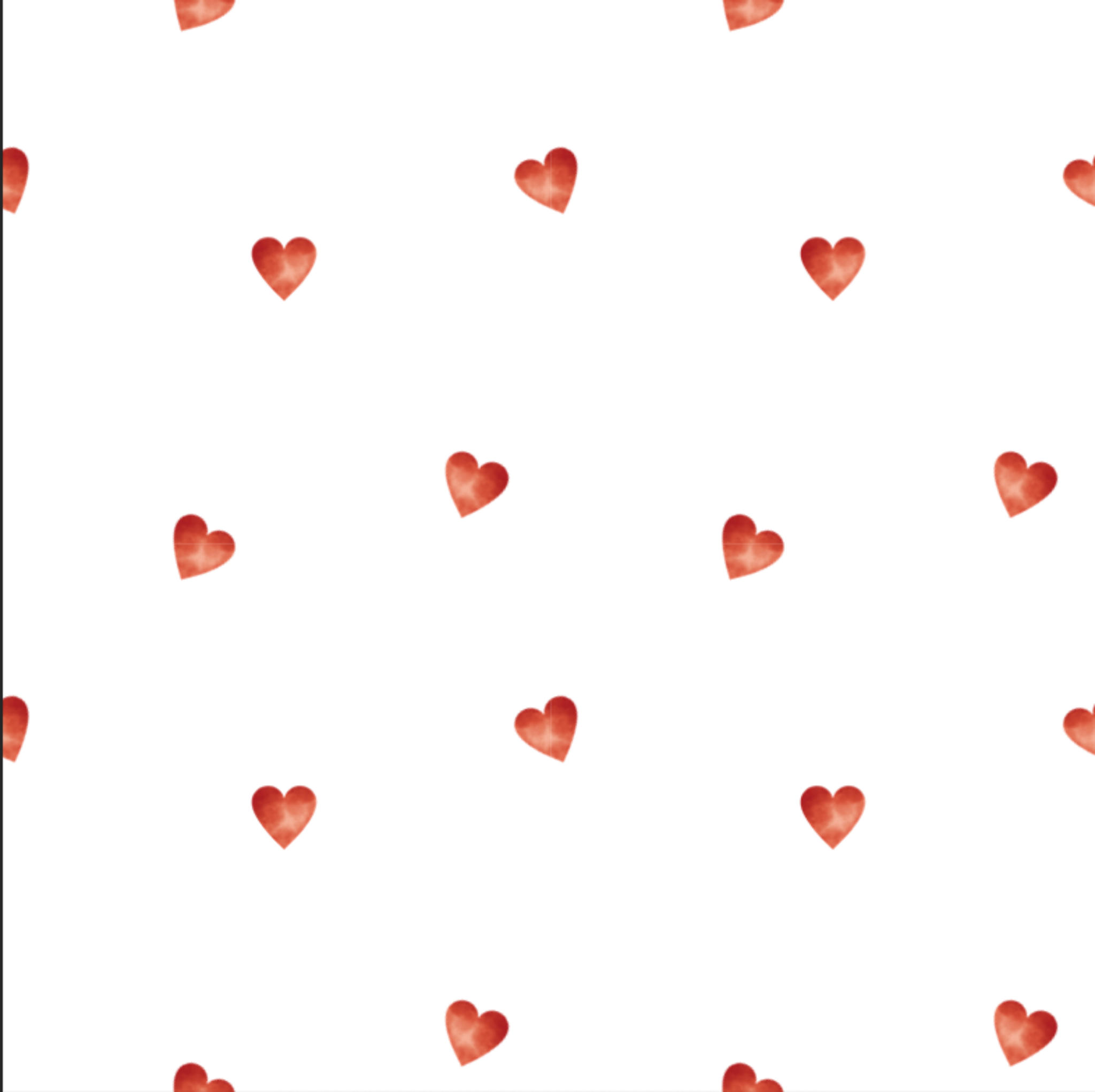 Pattern of red hearts on a white background