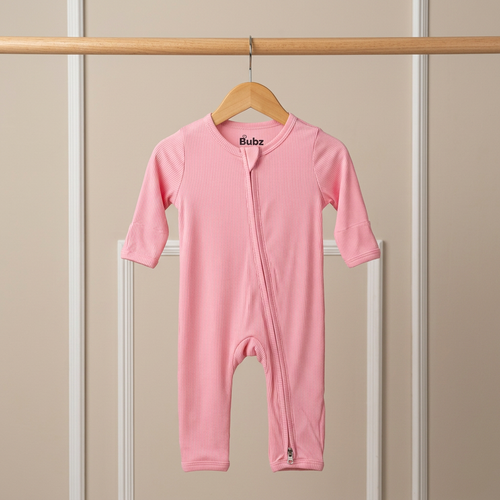 Bamboo Ribbed Zipsuit in pink color