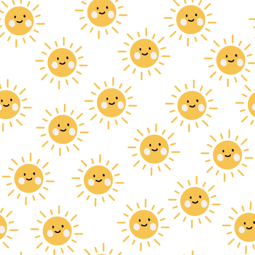 Pattern of smiling suns on a white background