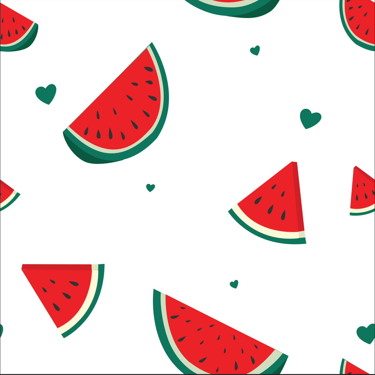 Pattern of watermelon slices and hearts on a white background