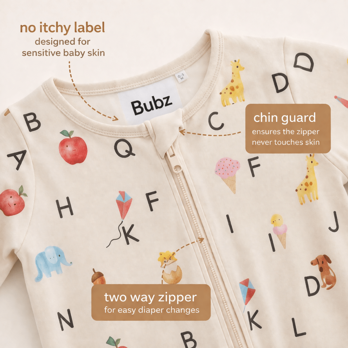 Alphabet Adventures Bamboo Zipsuit - Bubz