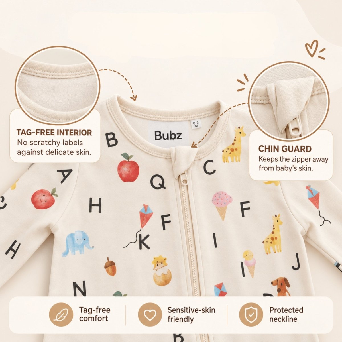 Alphabet Adventures Bamboo Zipsuit - Bubz
