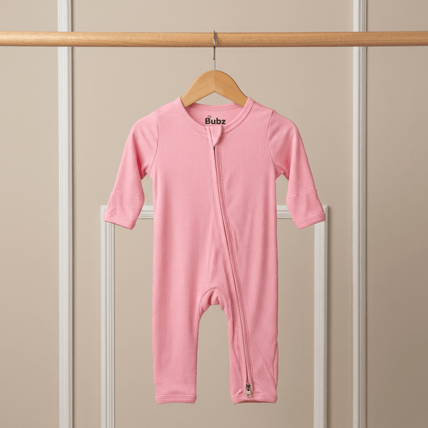 Bamboo Ribbed Zipsuit in Cotton Candy Pink