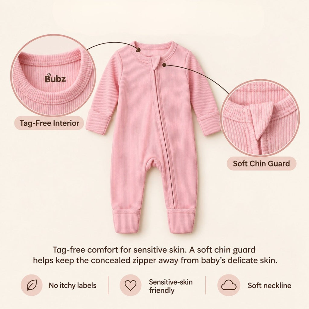 Bamboo Ribbed Zipsuit in Cotton Candy Pink - Bubz