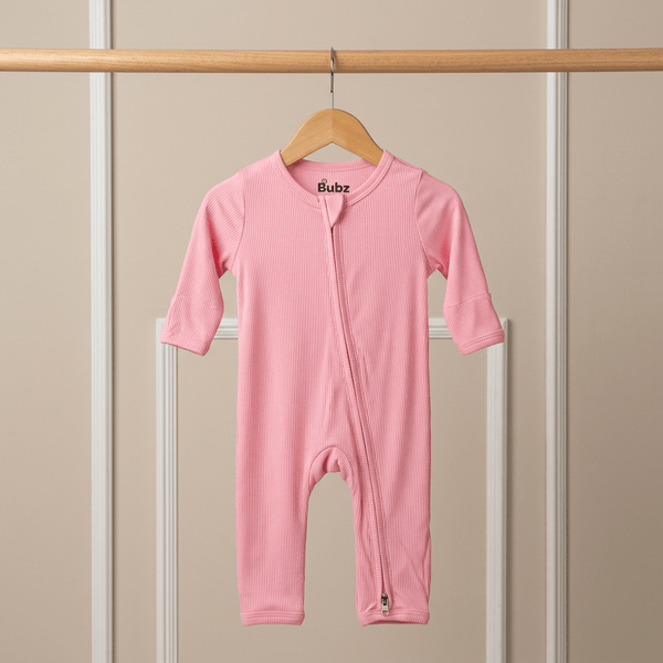Bamboo Ribbed Zipsuit in Cotton Candy Pink