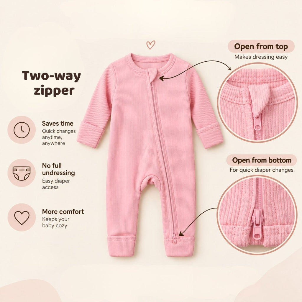 Bamboo Ribbed Zipsuit in Cotton Candy Pink - Bubz