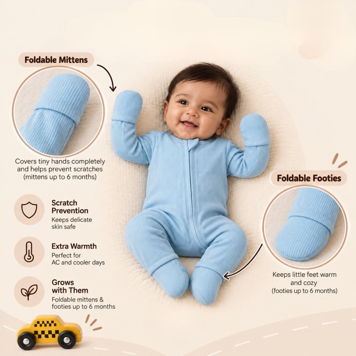 Bamboo Ribbed Zipsuit in Powder Blue - Bubz
