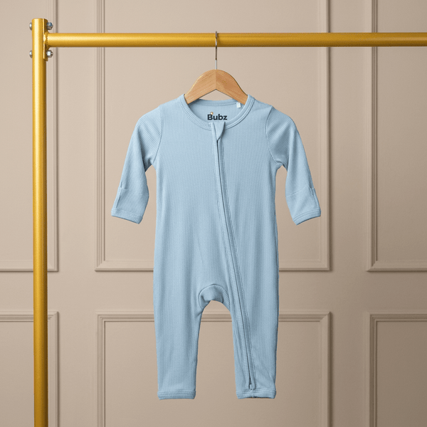 Bamboo Ribbed Zipsuit in Powder Blue