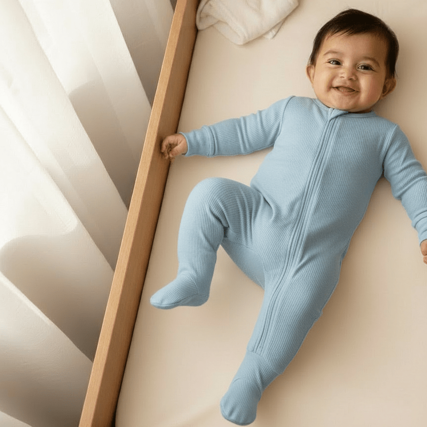 Bamboo Ribbed Zipsuit in Powder Blue - Bubz