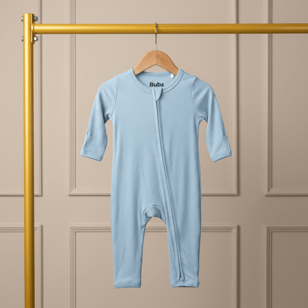 Bamboo Ribbed Zipsuit in Powder Blue
