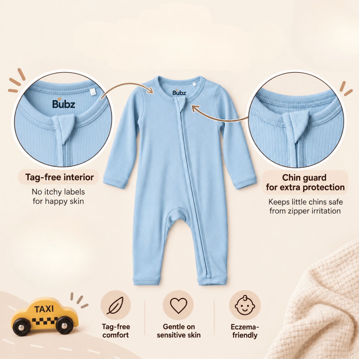 Bamboo Ribbed Zipsuit in Powder Blue - Bubz