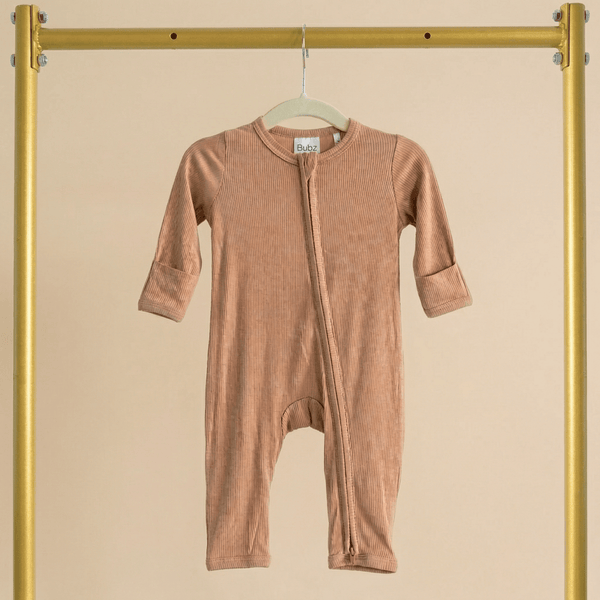Bamboo Ribbed Zipsuit in Warm Toffee
