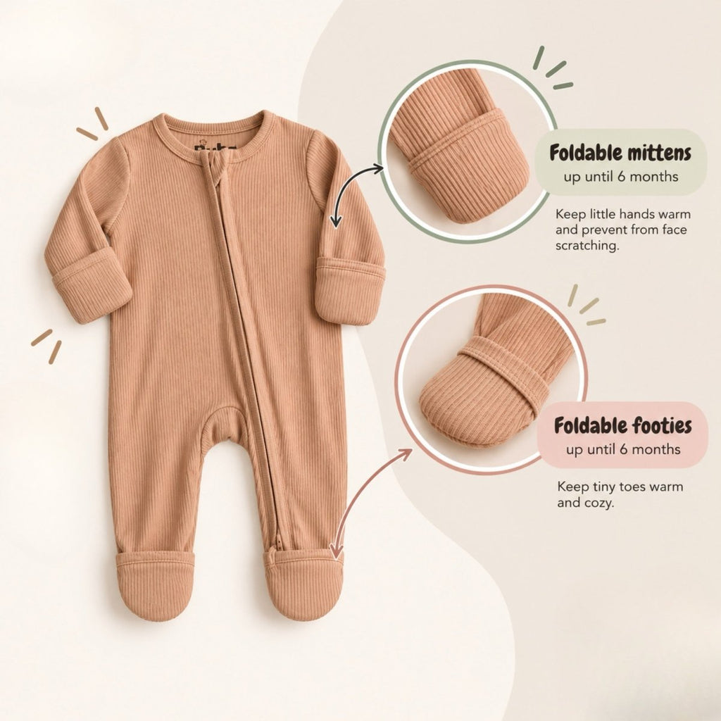 Bamboo Ribbed Zipsuit in Warm Toffee - Bubz
