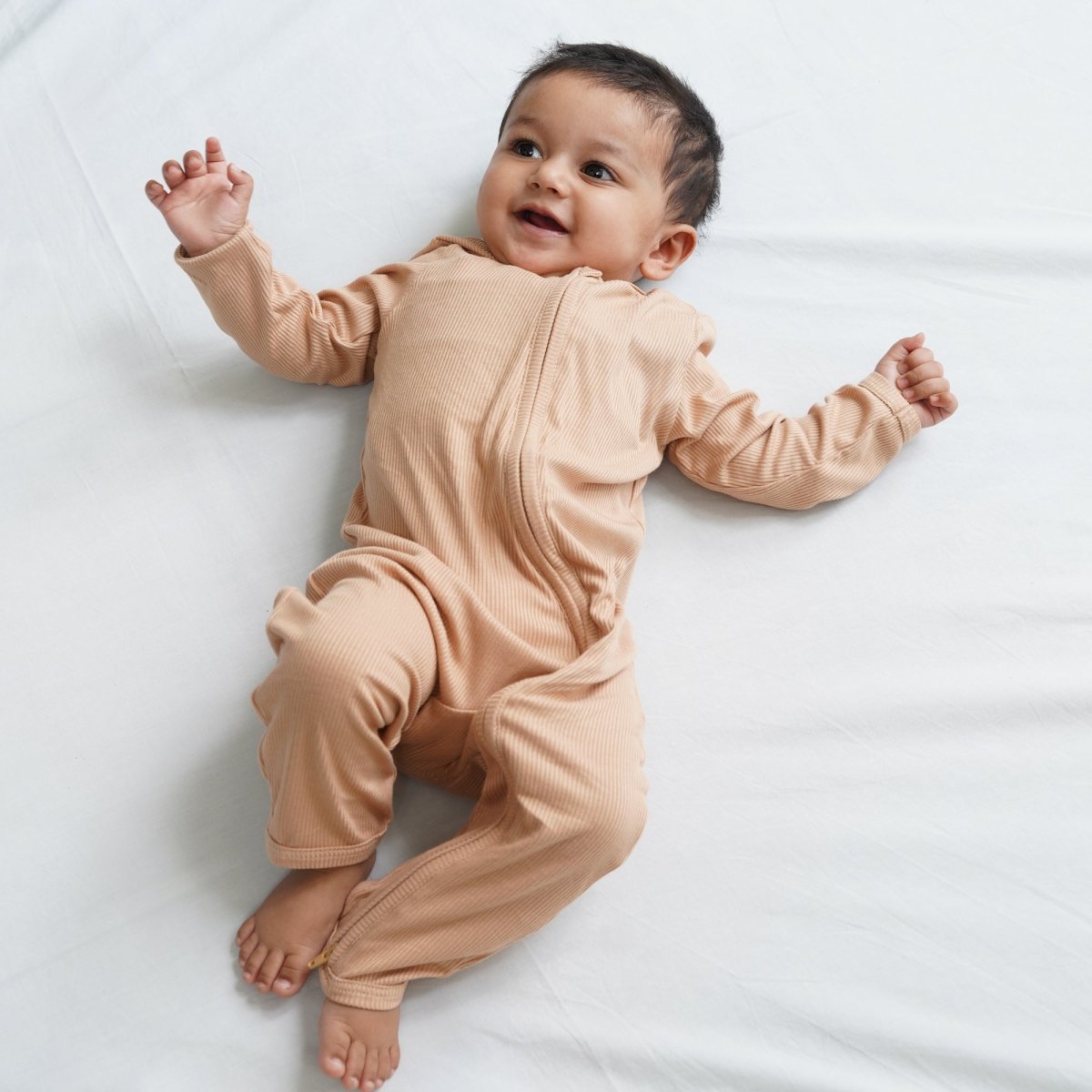 Bamboo Ribbed Zipsuit in Warm Toffee - Bubz