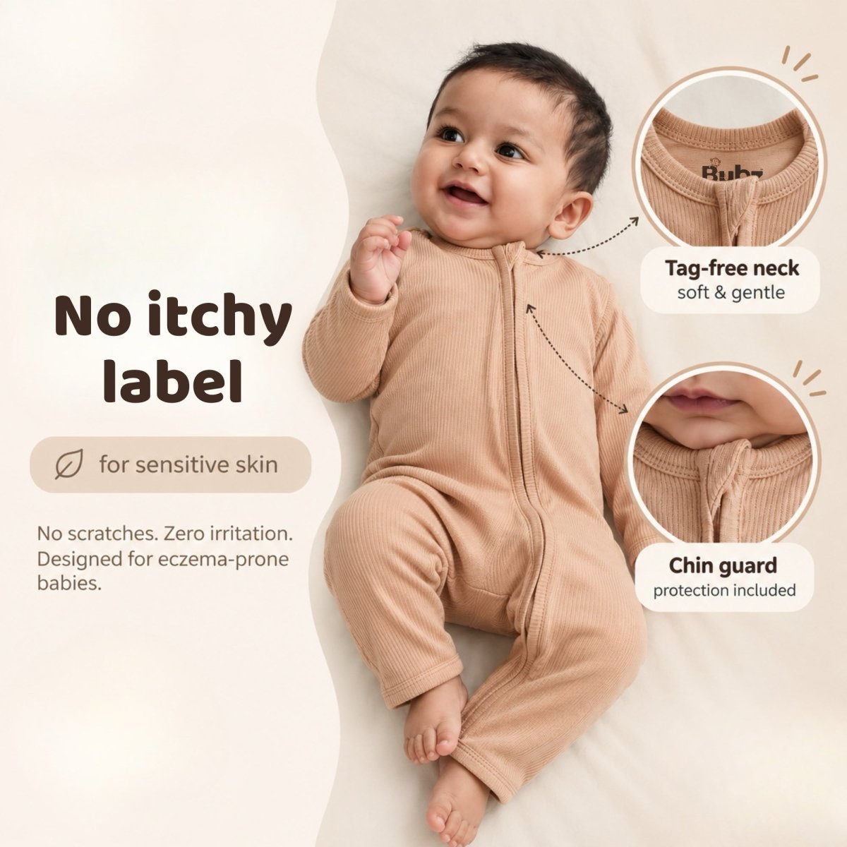 Bamboo Ribbed Zipsuit in Warm Toffee - Bubz