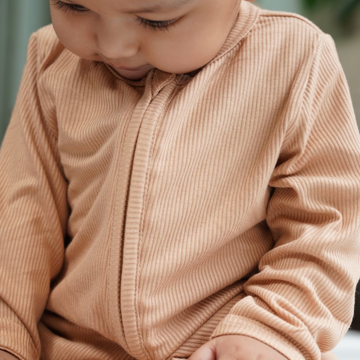 Bamboo Ribbed Zipsuit in Warm Toffee - Bubz