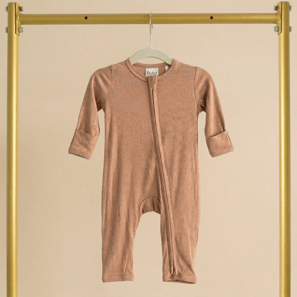 Bamboo Ribbed Zipsuit in Warm Toffee