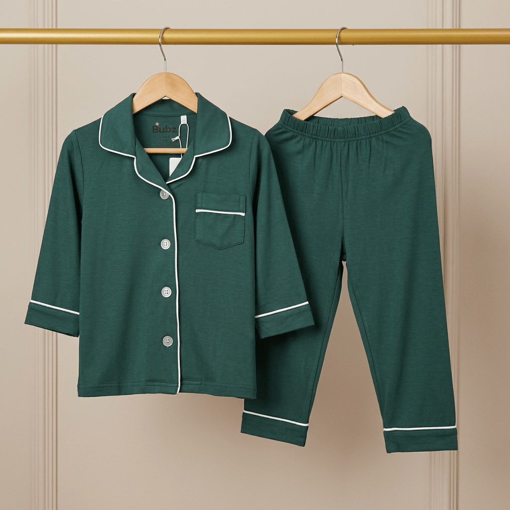 Collared Bamboo PJs in Bottle Green - Bubz