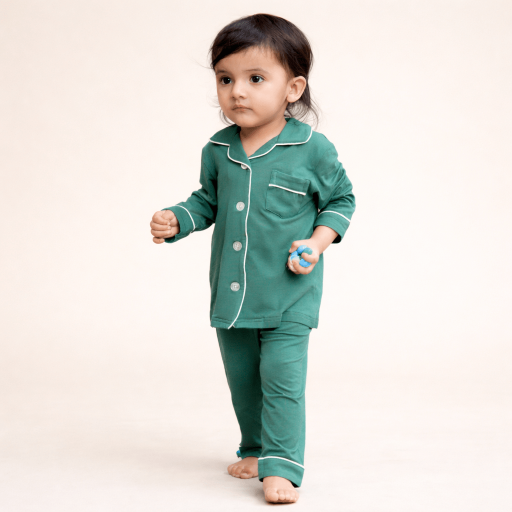 Collared Bamboo PJs in Bottle Green - Bubz