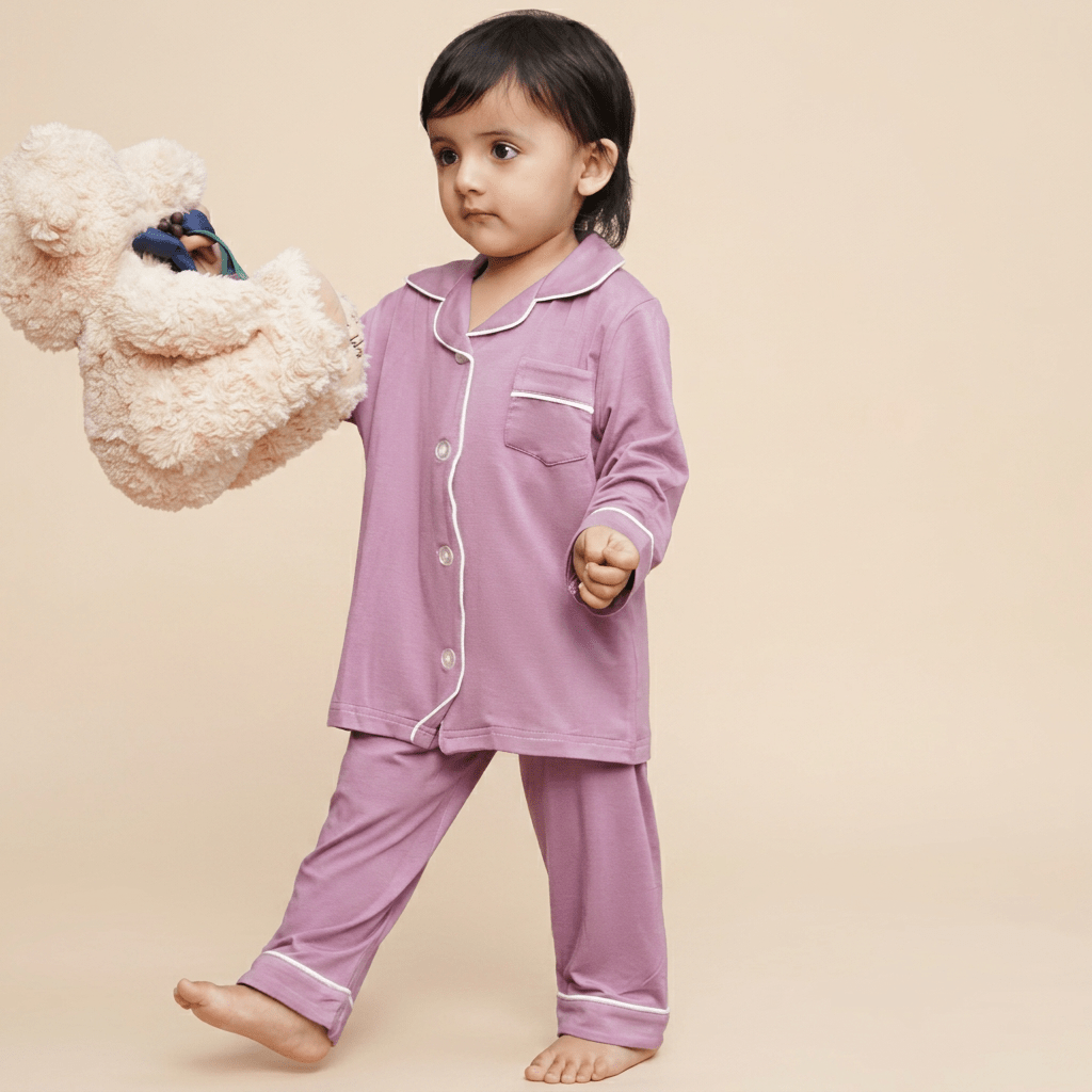 Collared Bamboo PJs in Mauve - Bubz