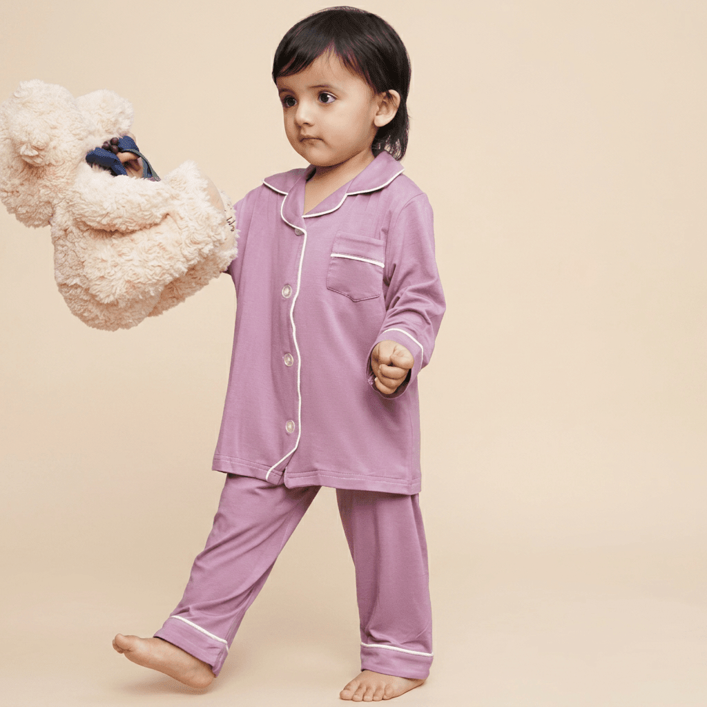 Collared Bamboo PJs in Mauve - Bubz