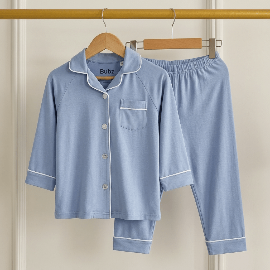 Collared Bamboo PJs in Powder Blue - Bubz