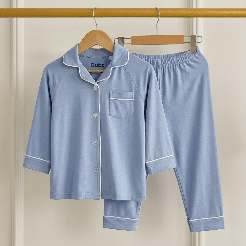 Collared Bamboo PJs in Powder Blue - Bubz