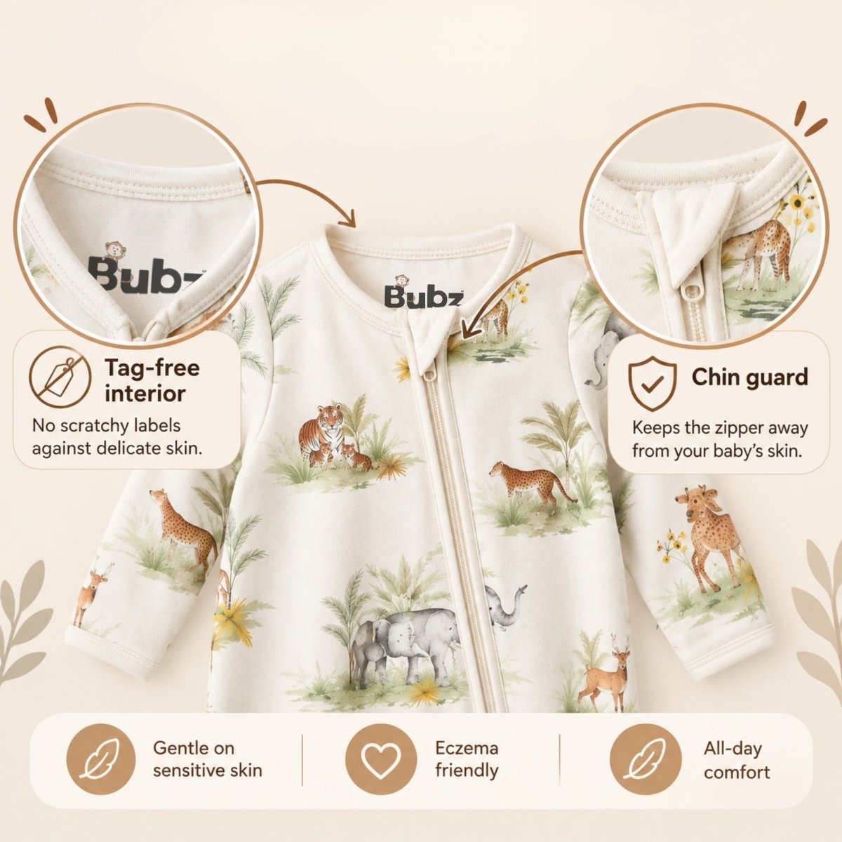 Indian Safari Bamboo Zipsuit - Bubz