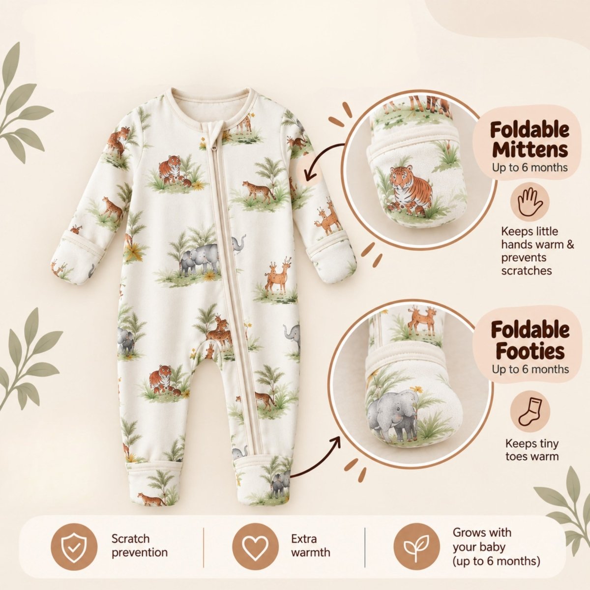 Indian Safari Bamboo Zipsuit - Bubz
