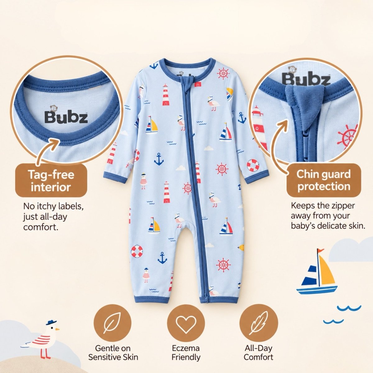 Little Sailors Bamboo Zipsuit - Bubz