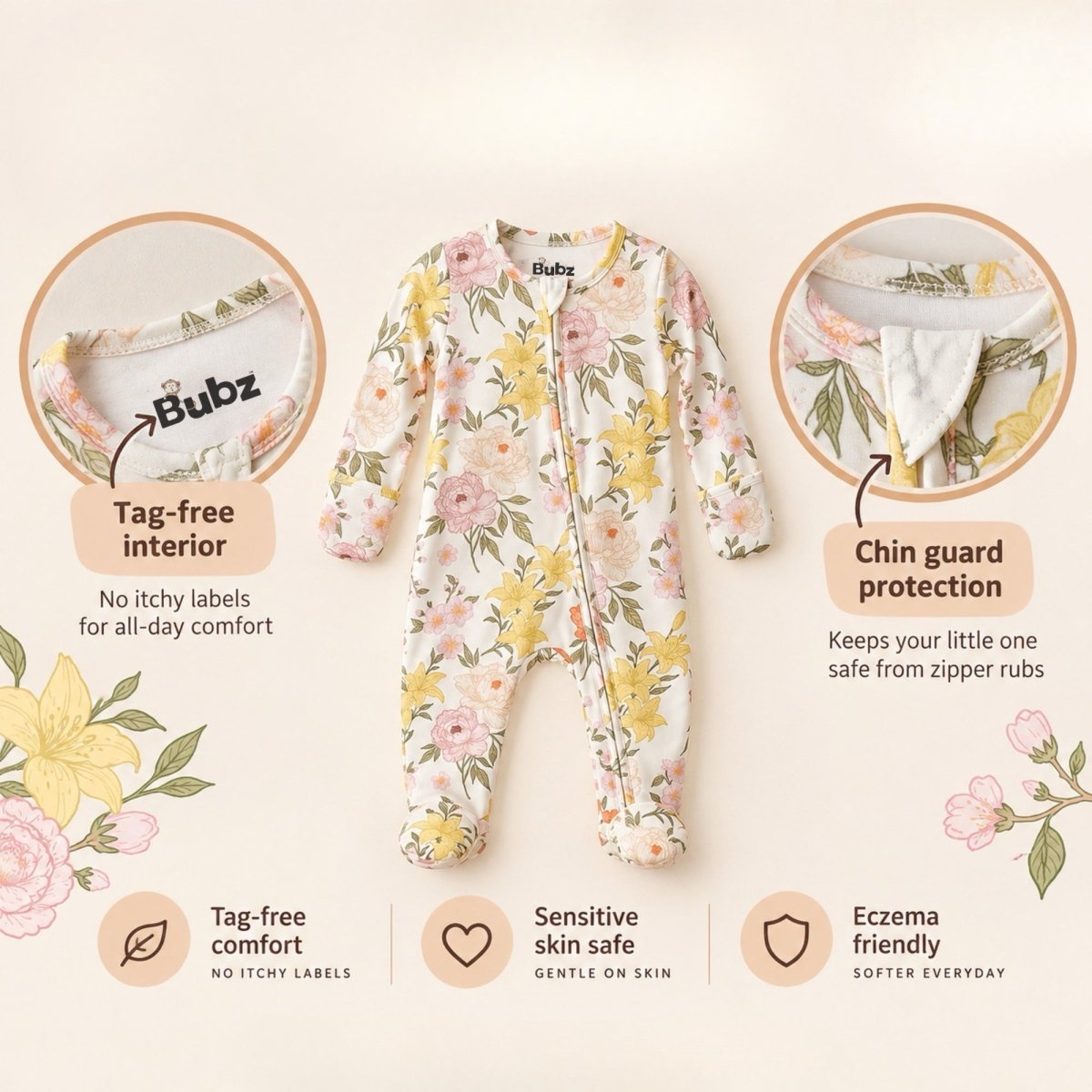 Petal Parade Bamboo Zipsuit - Bubz