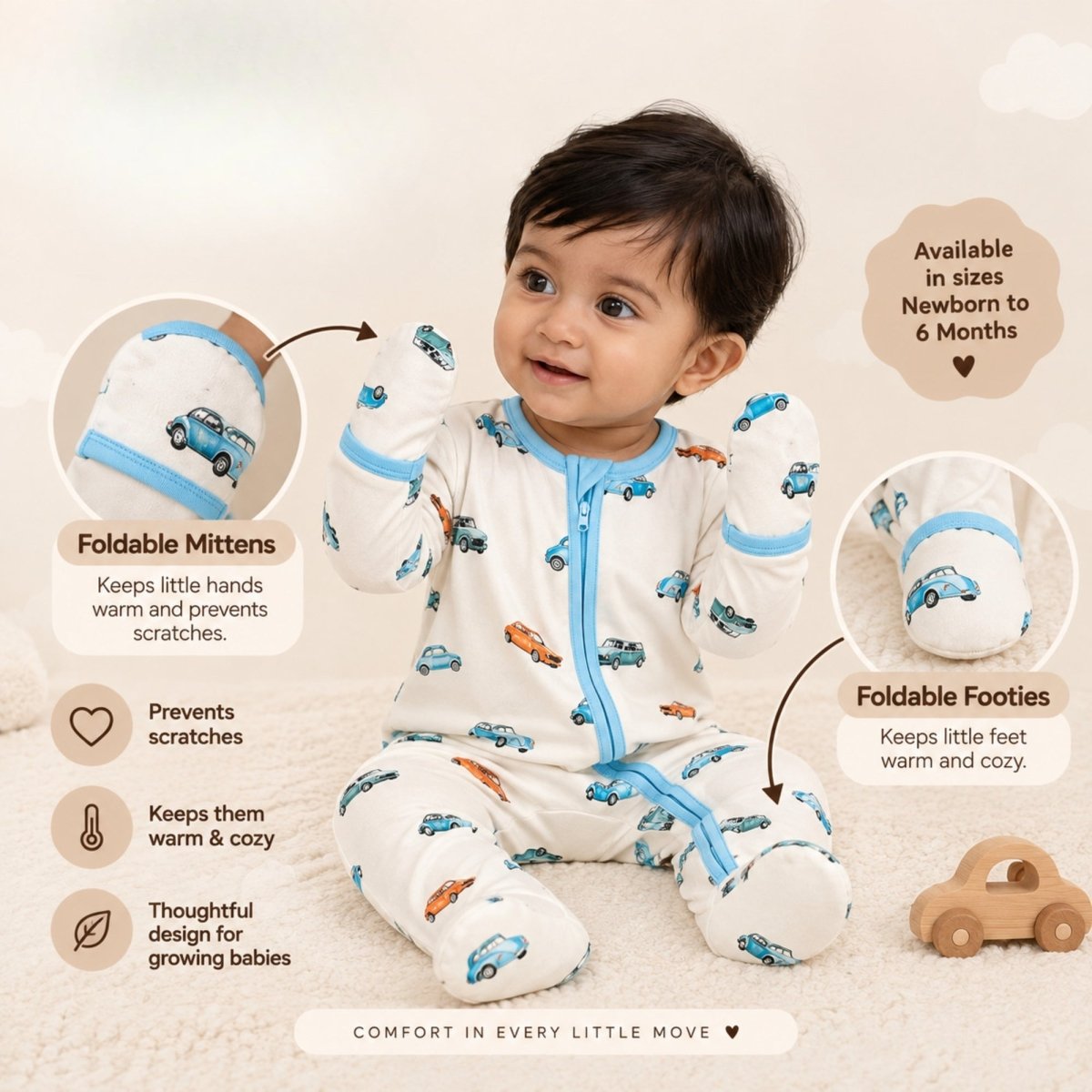 Vintage Wheels Bamboo Zipsuit - Bubz