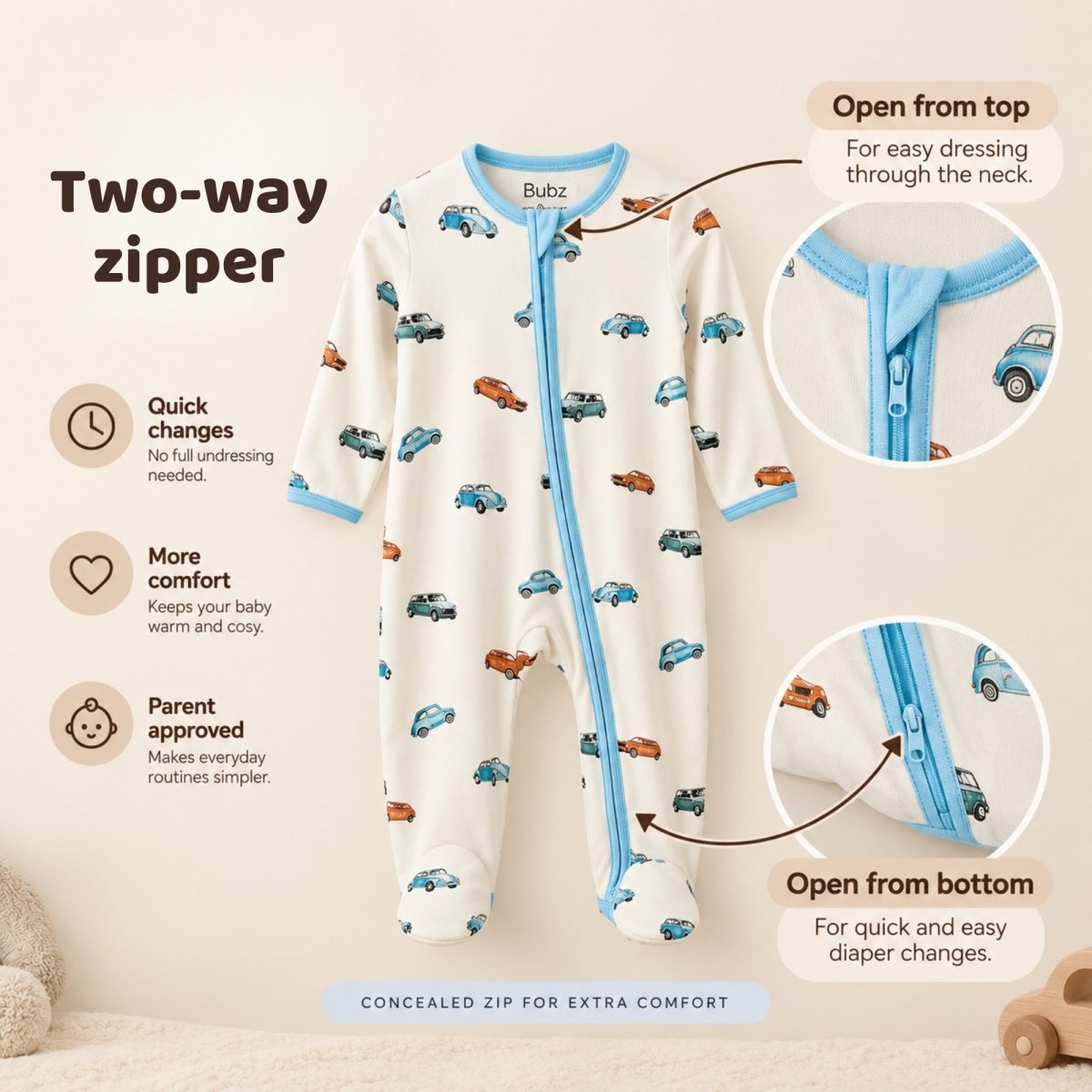 Vintage Wheels Bamboo Zipsuit - Bubz