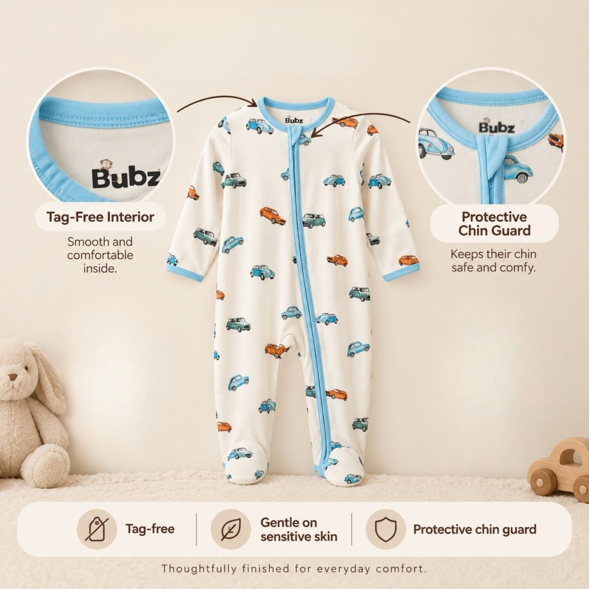 Vintage Wheels Bamboo Zipsuit - Bubz